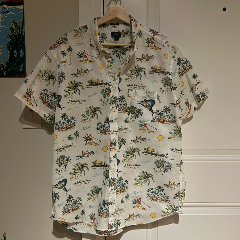 J. Crew Men’s Button Down Hawaiian Shirt - White
